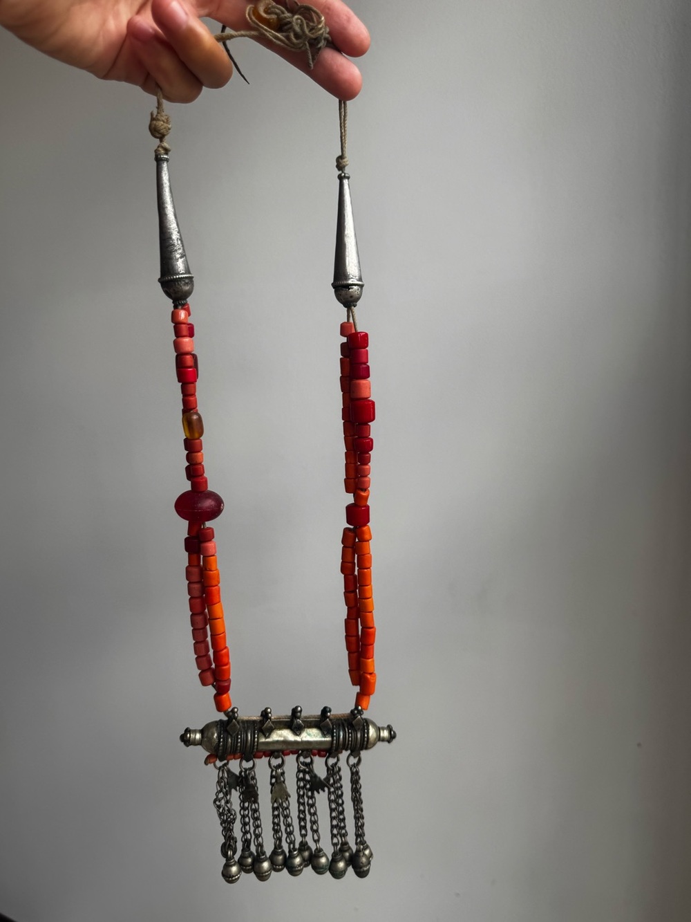 Antique Yemen Tribal Necklace with Silver, Coral, Amber detailing